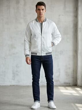 COOFANDY Men's White Satin Varsity Bomber Jacket S I0112